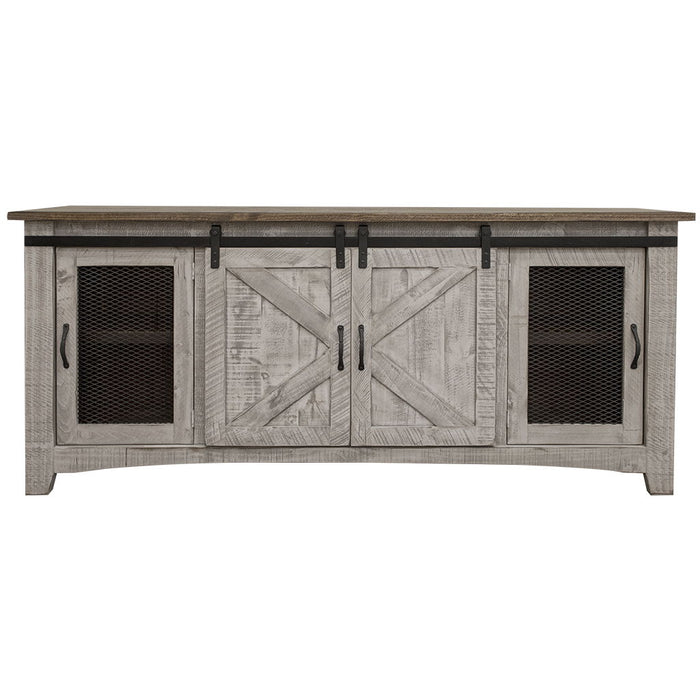 Solid Cabinet Enclosed Storage. Distressed TV Stand - Gray