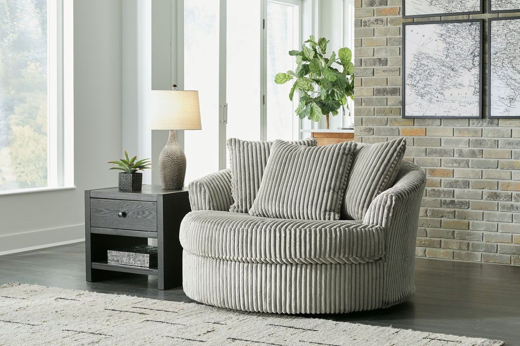 Lindyn - Fog - Oversized Swivel Accent Chair - Fabric