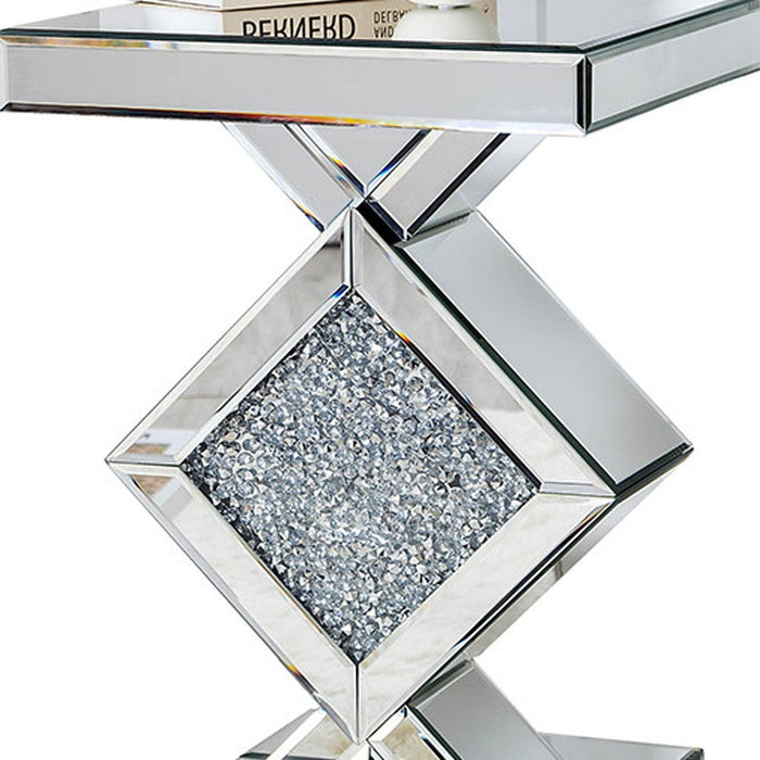 Mirrored Side Table - Diamond Silver