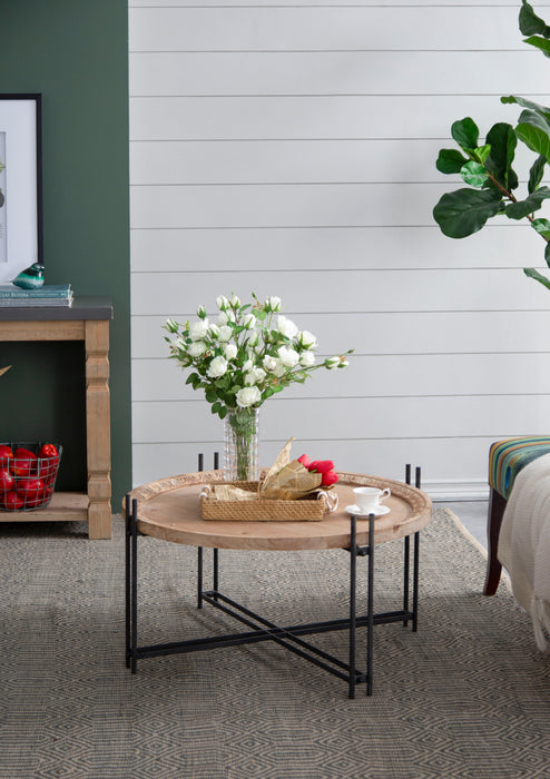 Farmhouse Round Wooden Round Coffee Table With Metal Legs - Black / Brown