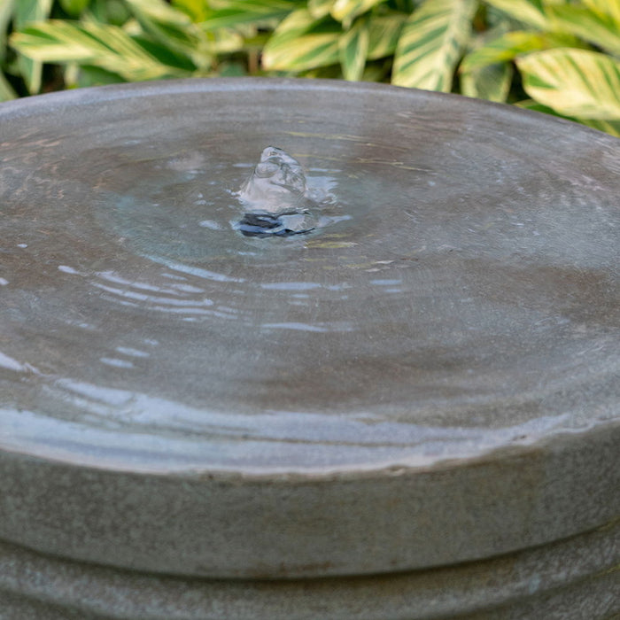 Tall Large Round Ribbed Tower Water Fountain, Verge Bronze, Cement Outdoor Bird Feeder / Bath Fountain