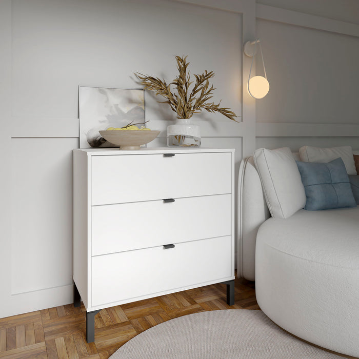 Three Drawer Dresser Wooden - White