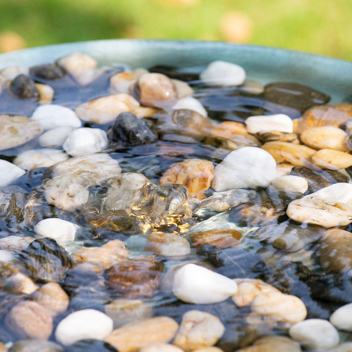 Contemporary Cement Water Fountain, Outdoor Bird Feeder / Bath Fountain, Water Feature With Light For Garden - Antique Blue