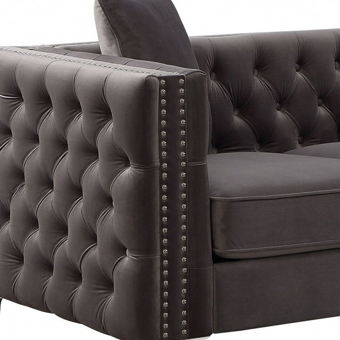 Velvet Sofa With Silver Legs - Dark Gray