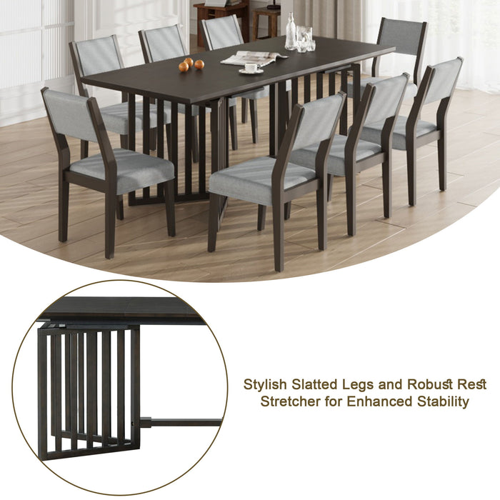 Topmax - 9 Piece Farmhouse Extendable Dining Table Set With 2 Removable Leaves And 8 Upholstered Dining Chairs