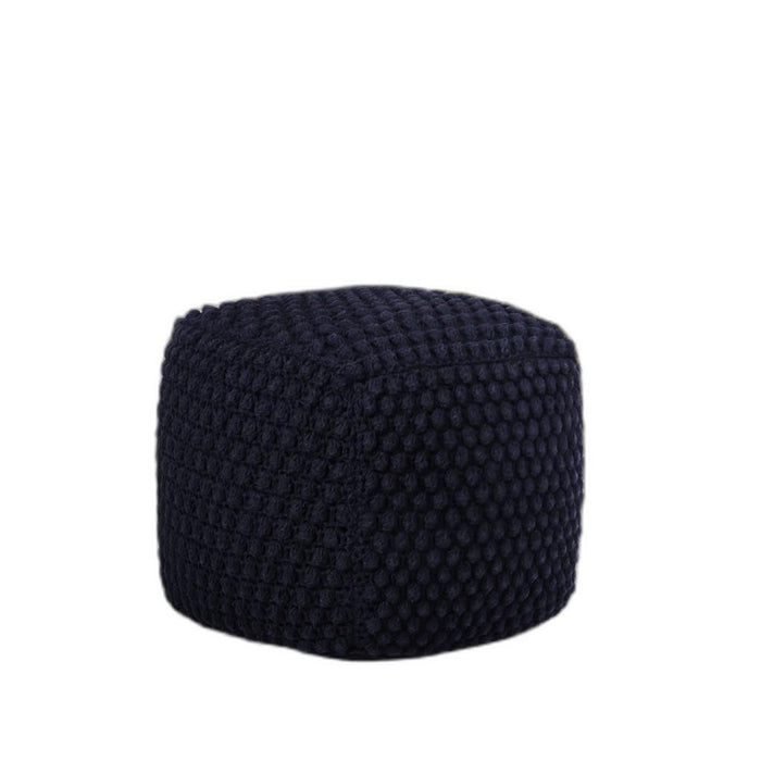 Cotton Blend Pouf Ottoman - Navy Blue