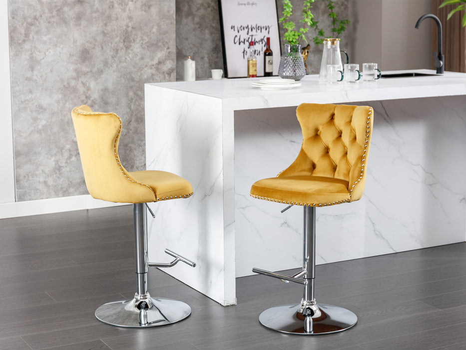 Swivel Velvet Barstools Adjusatble Seat Height From 25-33", Modern Upholstered Chrome Base Bar Stools With Backs Comfortable Tufted For Home Pub And Kitchen Island (Set of 2)