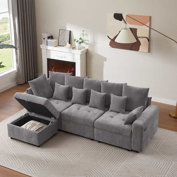 Sectional Sofa Modular Sofa Couch With Three USB Ports, A Removable Storage Ottoman And Five Back Pillows For Living Room