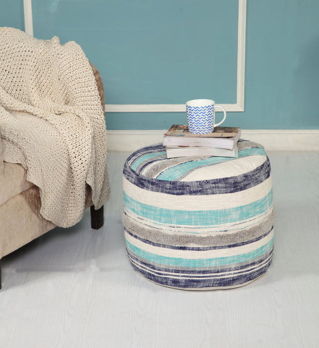 Round Cotton Ottoman - Blue