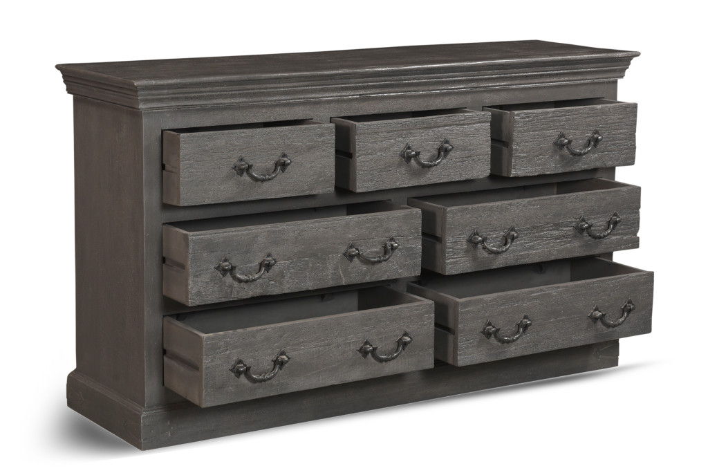 Distressed Solid And Reclaimed Wood Seven Drawer Double Dresser - Gray