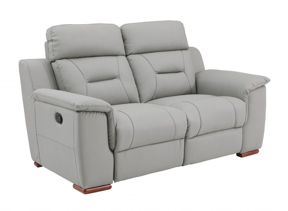 Faux Leather Manual Reclining Love Seat - Gray / Brown