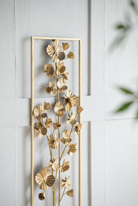 Metal Tree Wall Decor, Vertical Rectangular Flower Wall Accent - Gold