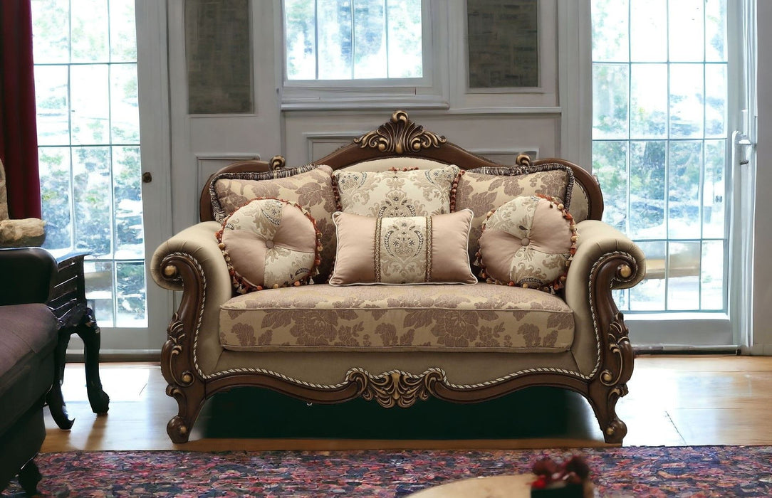 Loveseat And Toss Pillows - Beige / Gold / Brown