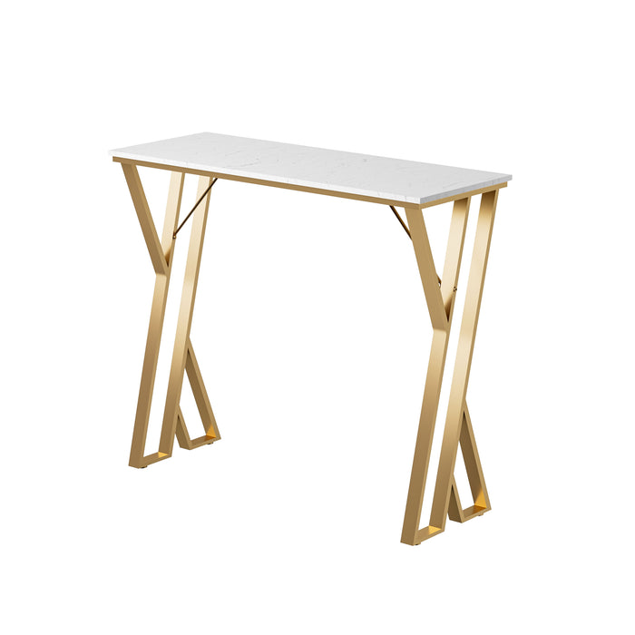 Modern High Bar Table With Double Pedestal - White / Gold