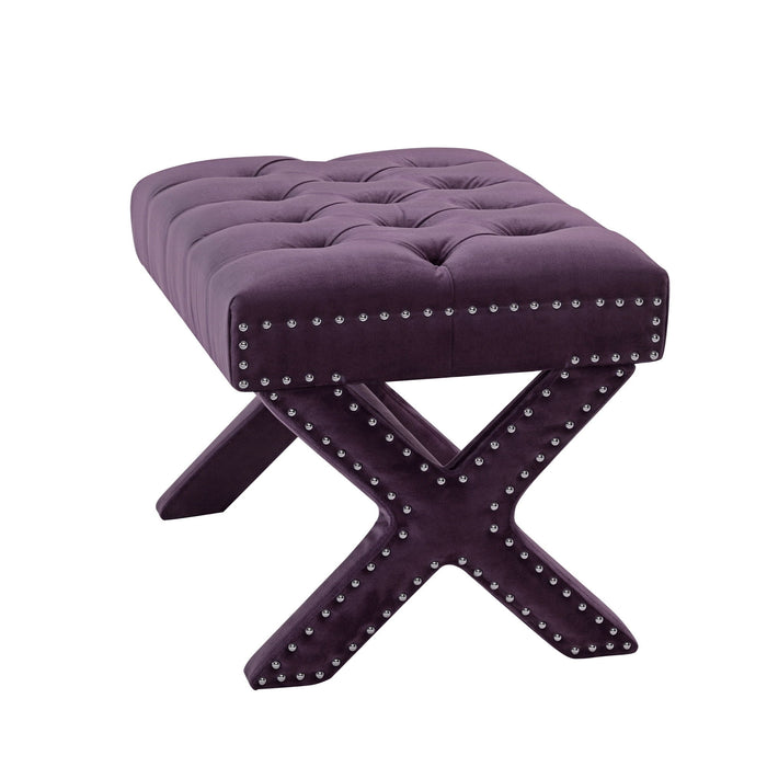 Velvet Tufted Ottoman - Plum