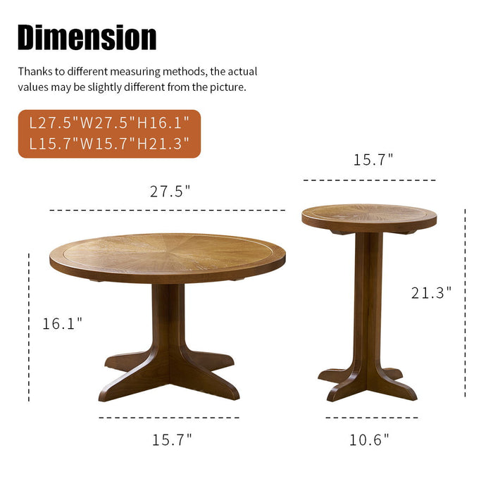 2 Piece Modern Farmhouse Living Room Coffee Table Set, Stylish And Elegant Nesting Round Wooden Table, Side End Table Set For Living Room, Bedroom - Brown