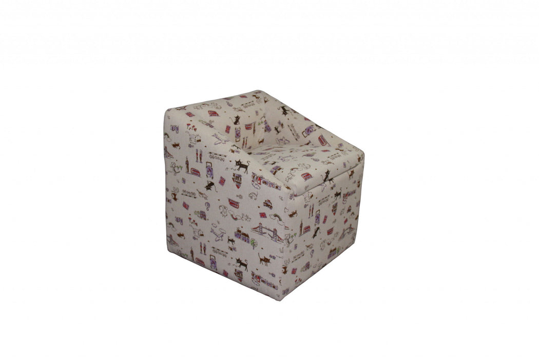 Modern Whimsical Cats In London Cubed Accent Storage Chair - Beige