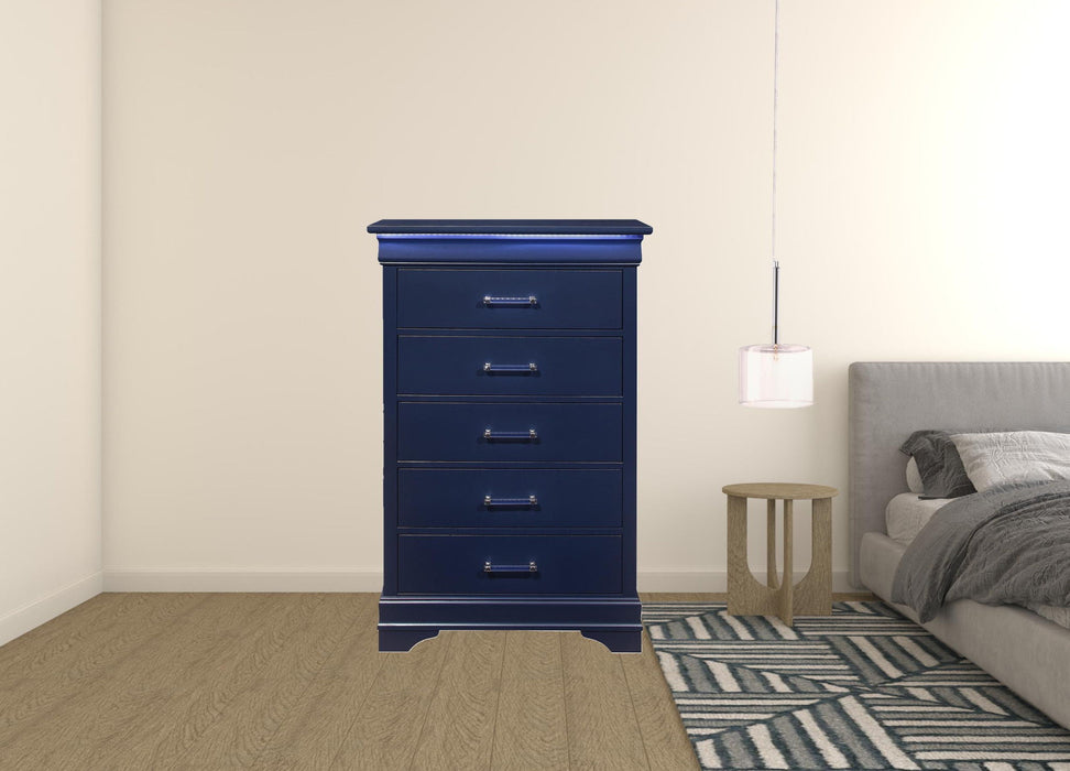 Solid Wood Five Drawer Chest With Led Lighting - Blue