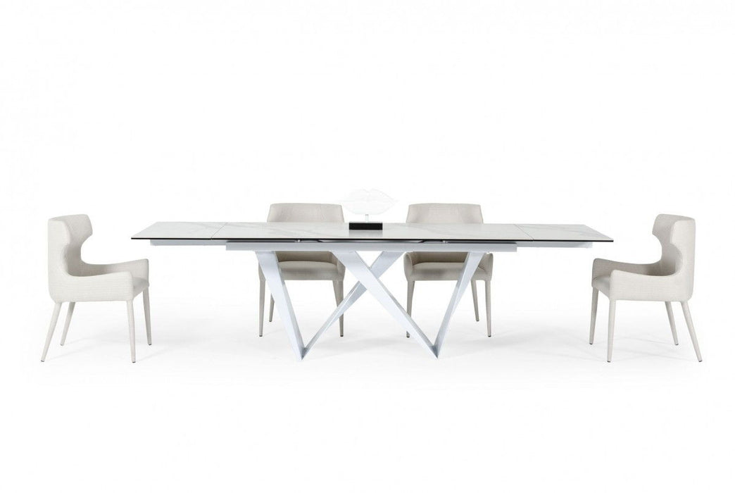 Rectangular Ceramic And Metal Self - Storing Leaf Dining Table - White