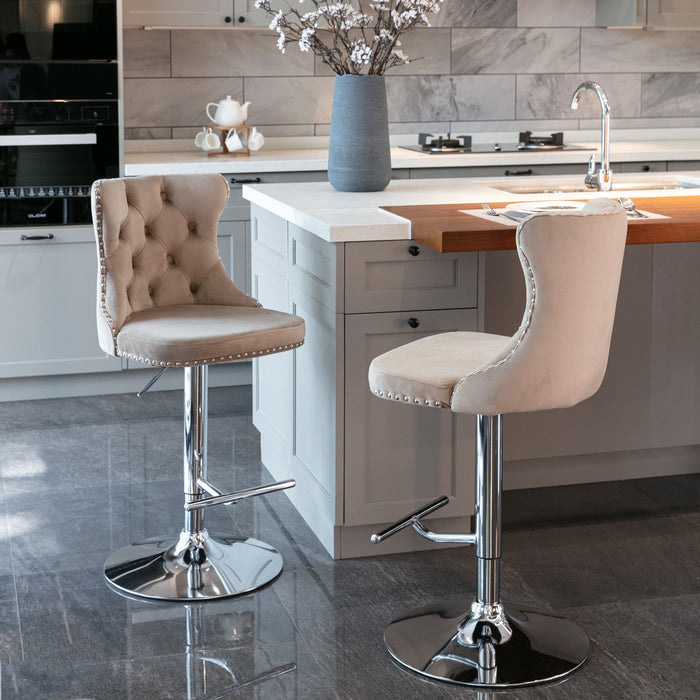 Swivel Velvet Barstools Adjusatble Seat Height From 25-33", Modern Upholstered Chrome Base Bar Stools With Backs Comfortable Tufted For Home Pub And Kitchen Island (Set of 2)