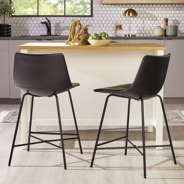 Modern Upholstered Counter Stool With Metal X Base (Set of 2) - Black