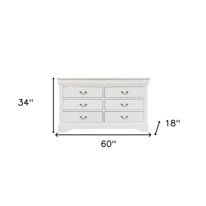 Manufactured Wood Six Drawer Double Dresser - White