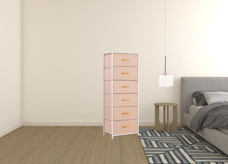 Steel And Fabric Six Drawer Chest - Pink / White