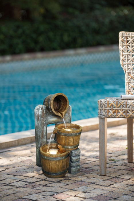 Decorative 3 Tier Bucket Fountain With Lights And Pump - Brown