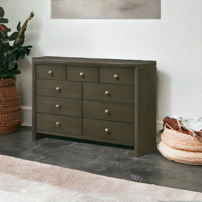 Solid Wooden Nine Drawer Triple Dresser - Gray