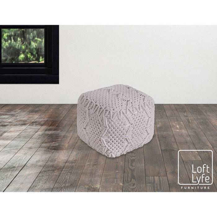 Cotton Blend Pouf Ottoman - White