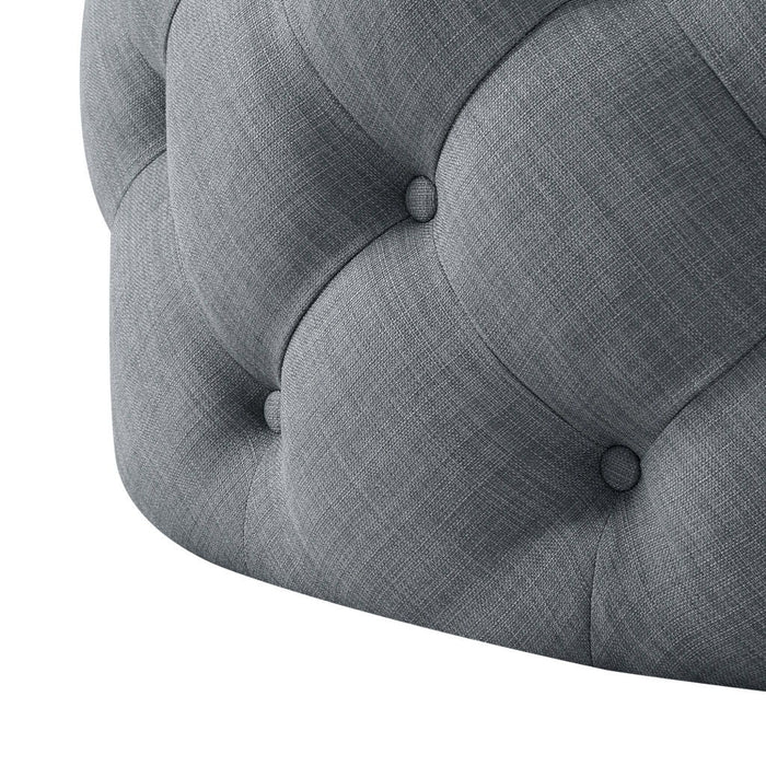 Linen Rolling Tufted Round Cocktail Ottoman - Light Gray