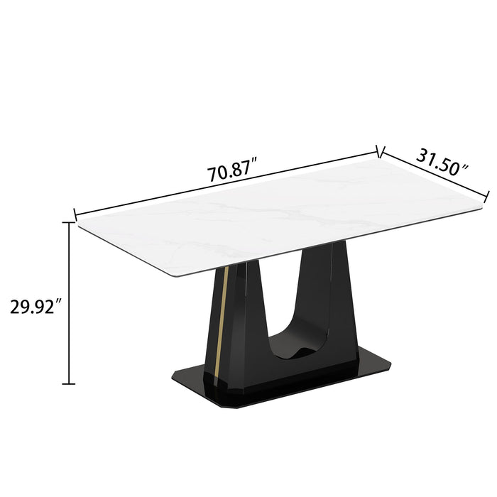 Sintered Stone Composite Tempered Glass Top Rectangular Dining Table With Stainless Steel Base - Black / White