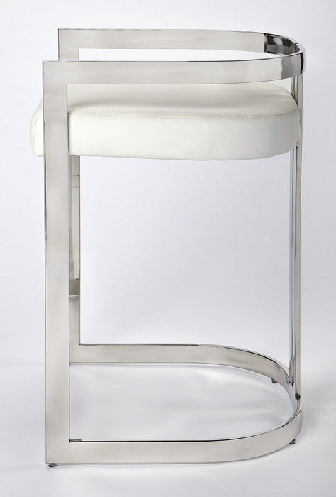 Stainless Steel Low Back Counter Height Bar Chair - White / Silver