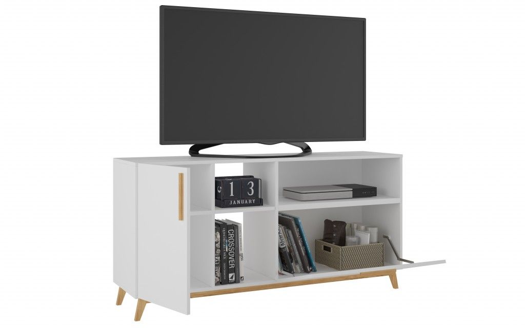 Modern Asymmetrical TV Stand - White / Natural