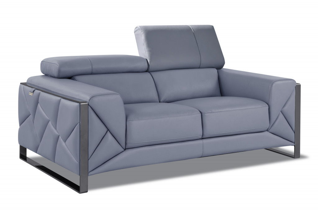 Italian Leather Loveseat - Light Blue / Black