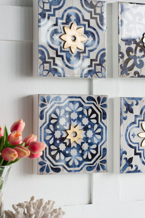 Abstract Wall Decor Accents (Set of 4) - Blue / White / Gold