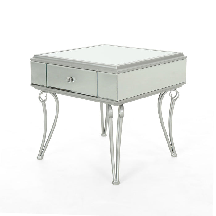 Mirrored Nightstand End Table With 1 Drawer For Bedroom Living Room - Silver