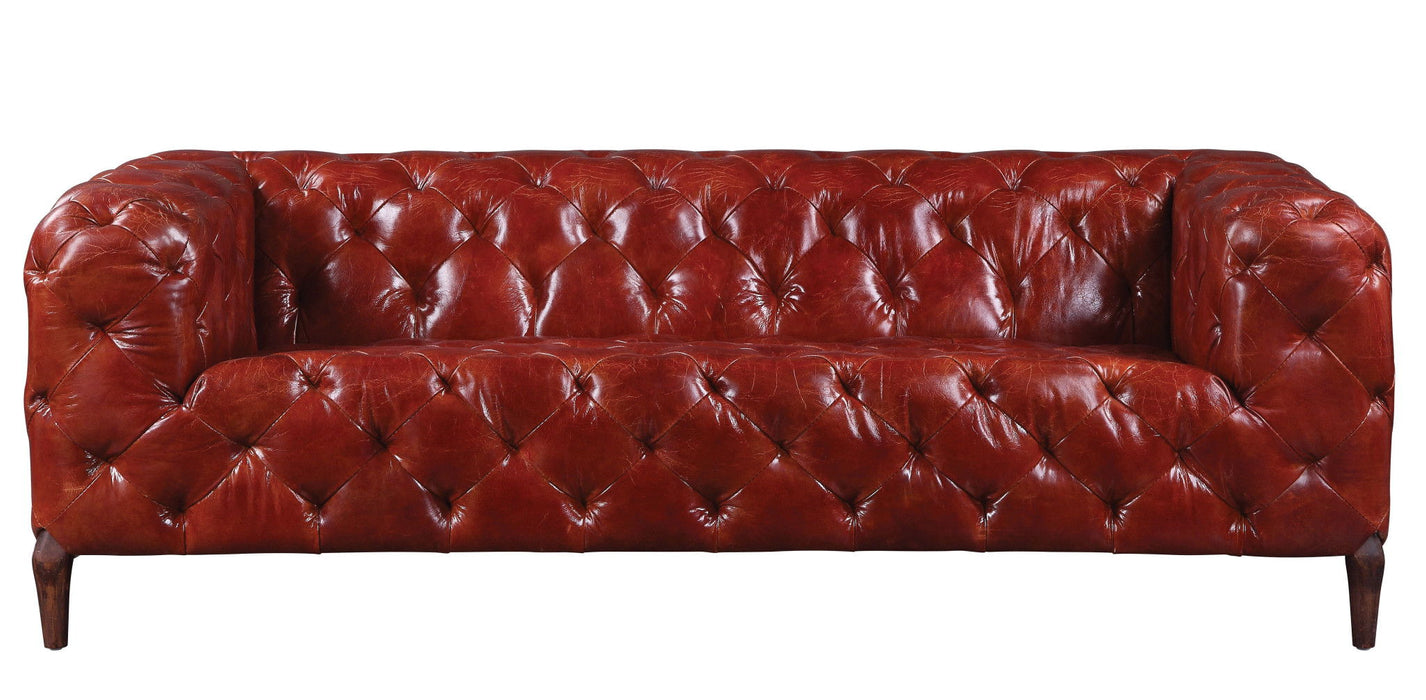 Top Grain Leather Sofa With Black Legs - Merlot