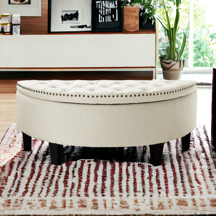 Linen Tufted Half Circle Storage - White / Black