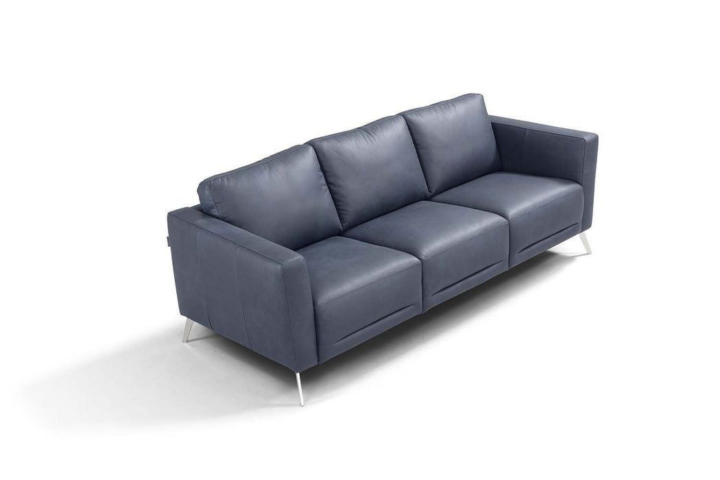 Leather Sofa With Black Legs - Blue