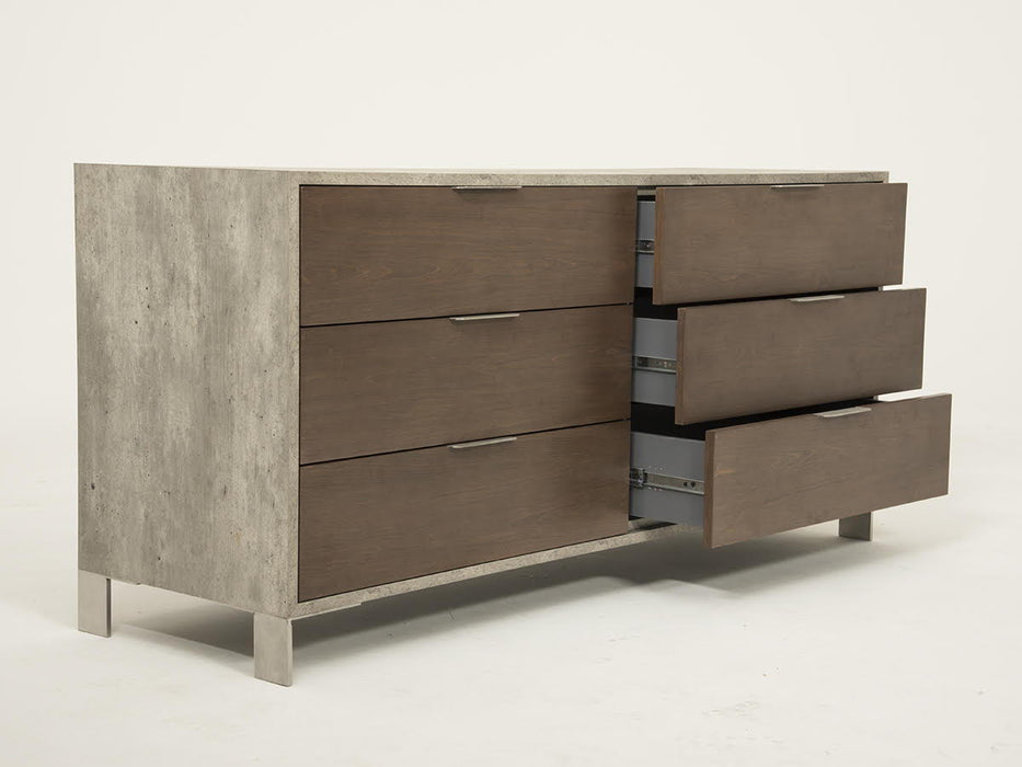 Veneer Steel And Concrete Dresser With 6 Drawers - Dark Walnut