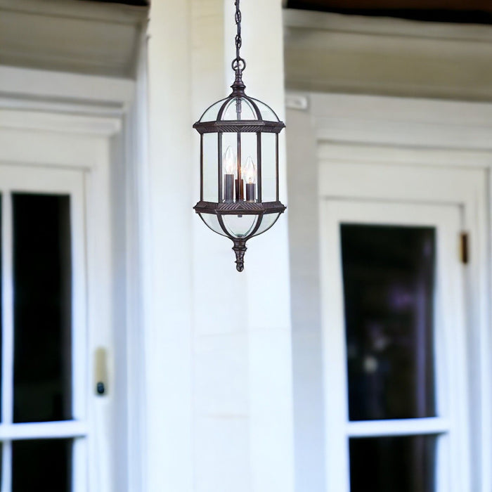 Three Light Eastern Lantern Hanging Light - Dark Brown