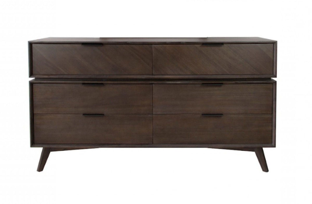 Six Drawer Double Dresser - Dark Brown