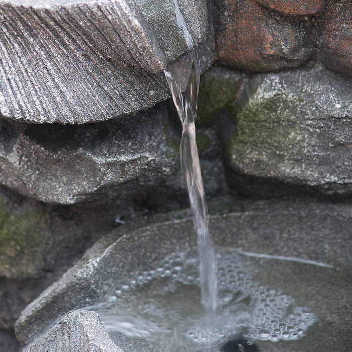 Indoor Outdoor Stone Water Fountain, 4 Tier Polyresin Cascading Rock Bowl Freestanding Fountain With LED Ligh - Gray