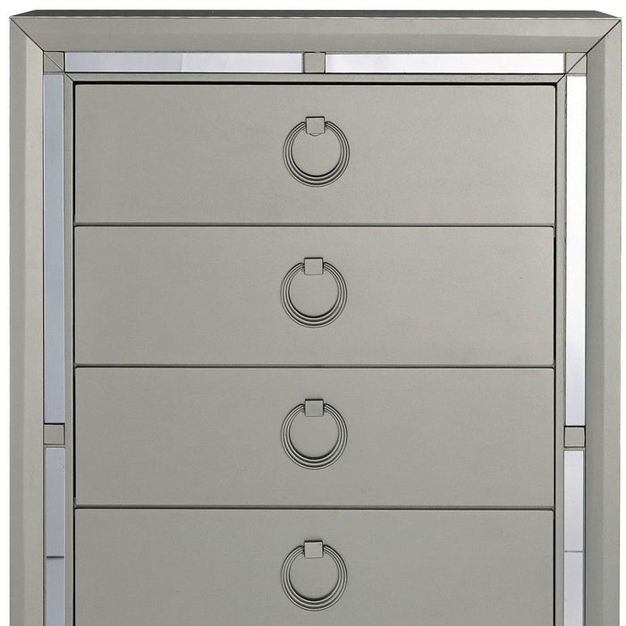 Solid Wood Mirrored Five Drawer - Silver