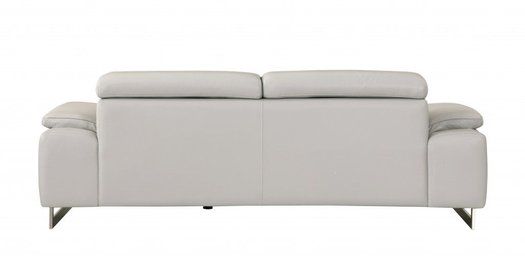 Sofa Italian Leather With Silver Legs - Light Gray