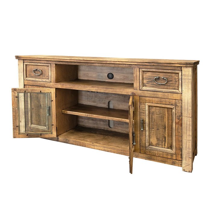 Solid Cabinet, Enclosed Storage Distressed TV Stand - Brown