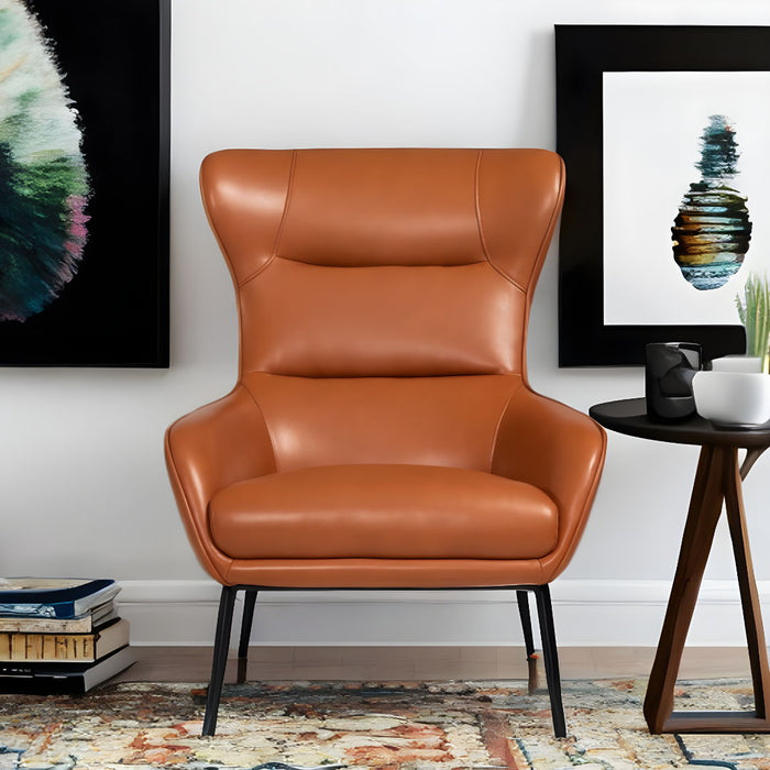 Faux Leather Wingback Chair - Orange And Black