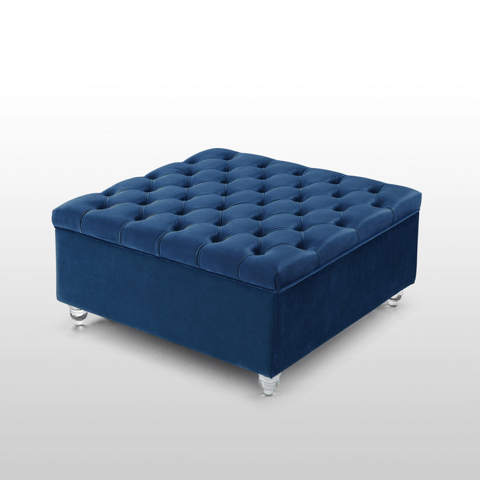 Velvet Tufted Storage - Blue / Clear