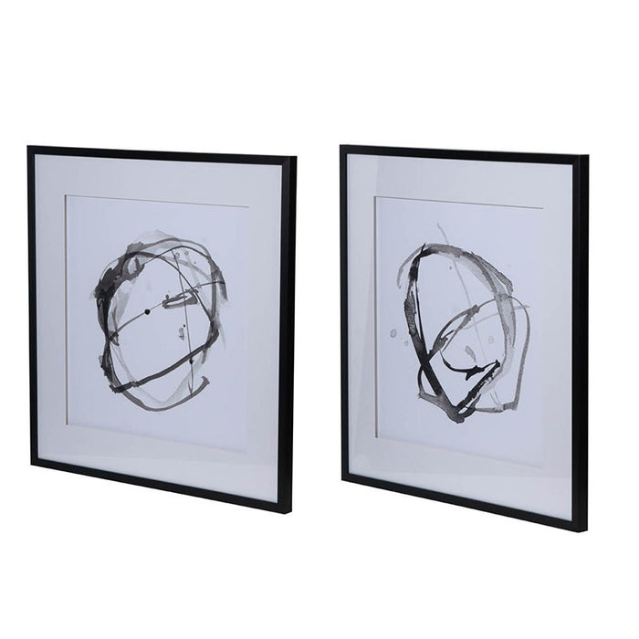 Modern Abstract Wall Art, Square Framed Wall Art (Set of 2) - Black